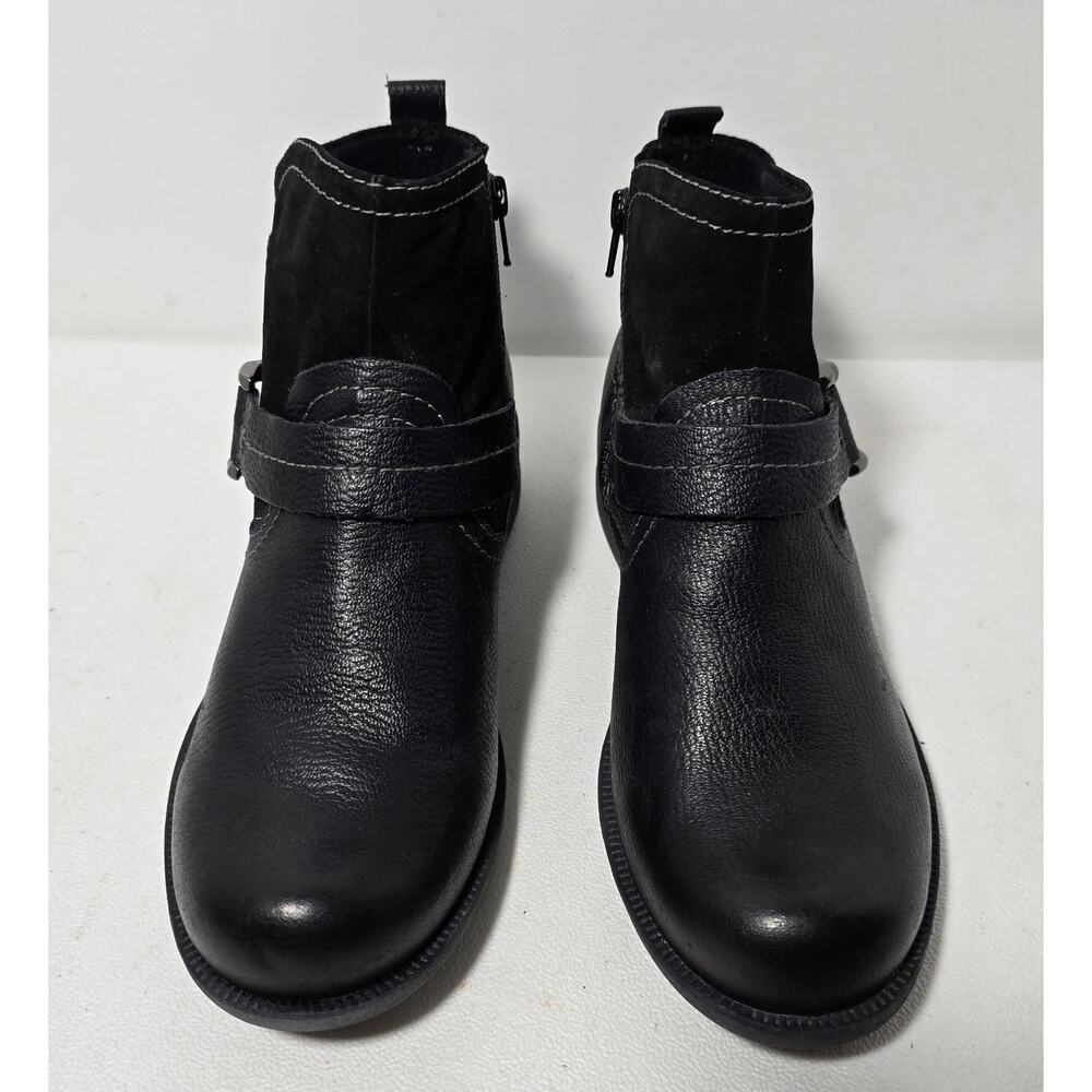 Earth Origins Women Paris Black Leather Zip Up Ankle Boot Strap Size 8 Wide - Picture 2 of 10